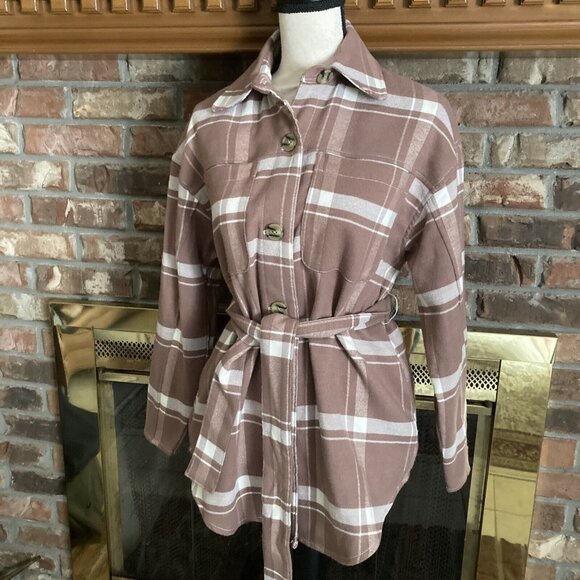 A New Day brown Plaid Tie Front Jacket Size XS - Picture 3 of 8